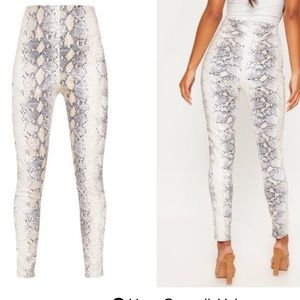 White Snakeskin Faux Leather Skinny Trouser